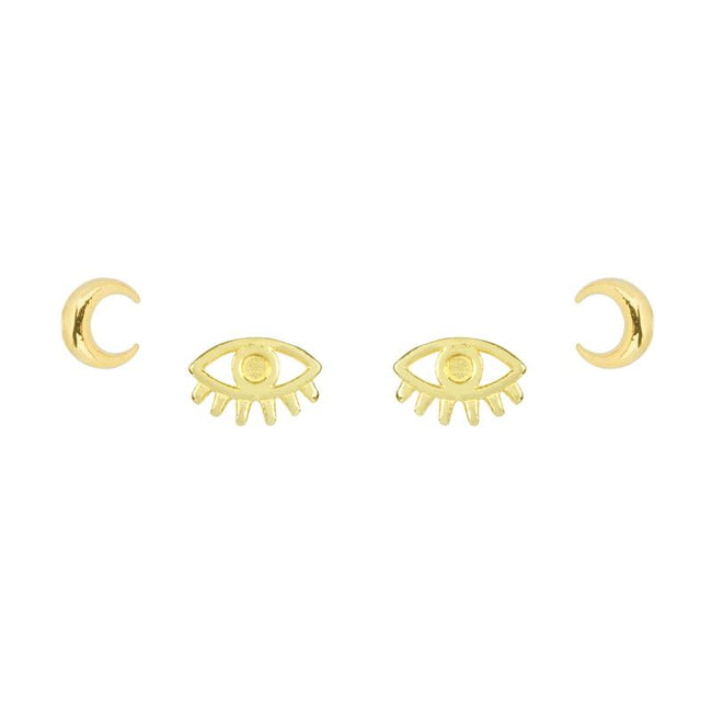 Good vibes all around with this Moon and Evil Eye Earring Set. Give the gift of good luck and fortune to yourself or to that special someone.  Handmade in California by Katie Dean Jewelry. Nickel free and hypoallergenic.