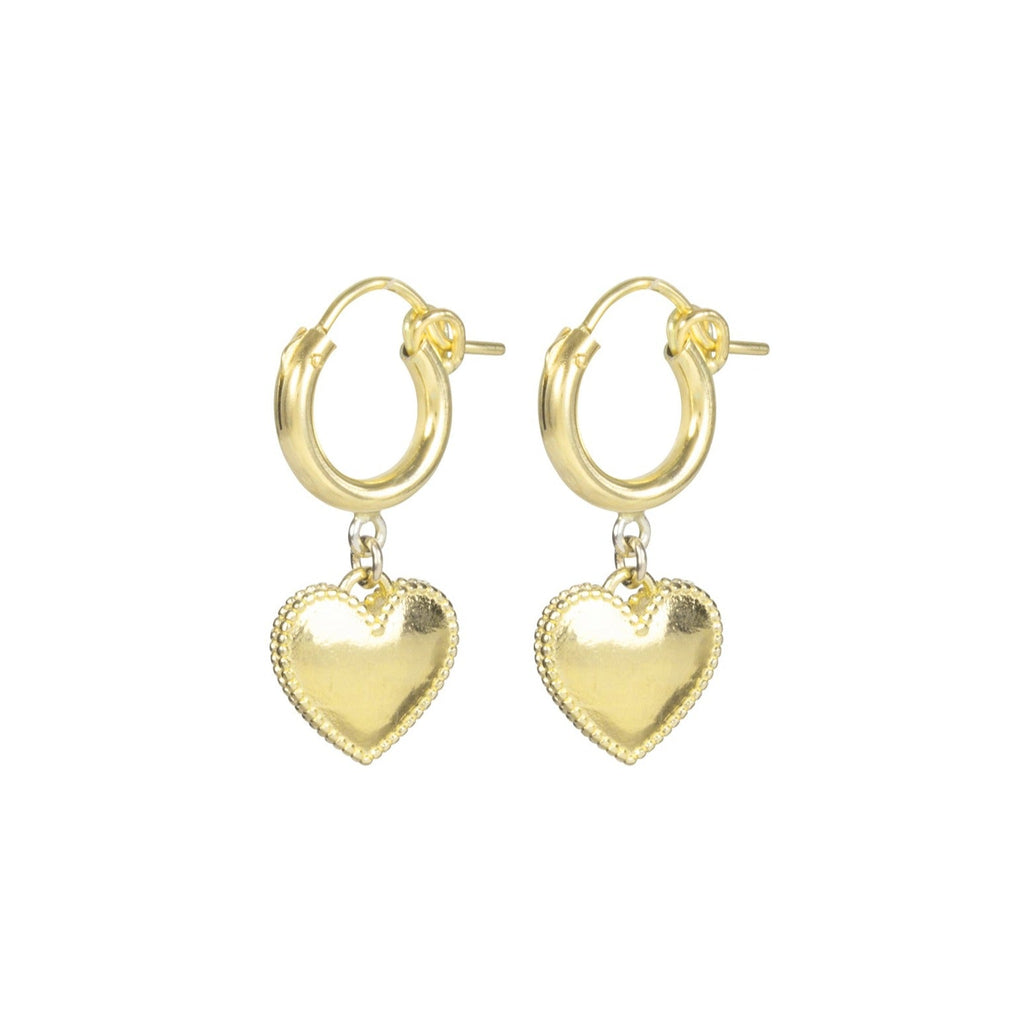 Dainty gold Heart Hoops hand crafted by Katie Dean Jewelry in America 