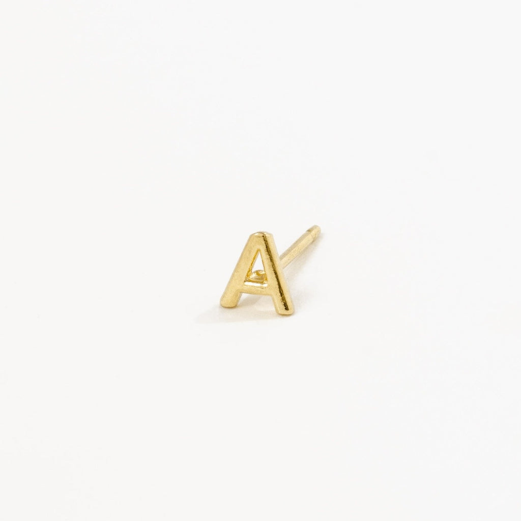 14K Yellow Solid Gold A Initial Stud by Katie Dean Jewelry Dean Jewelry made in America