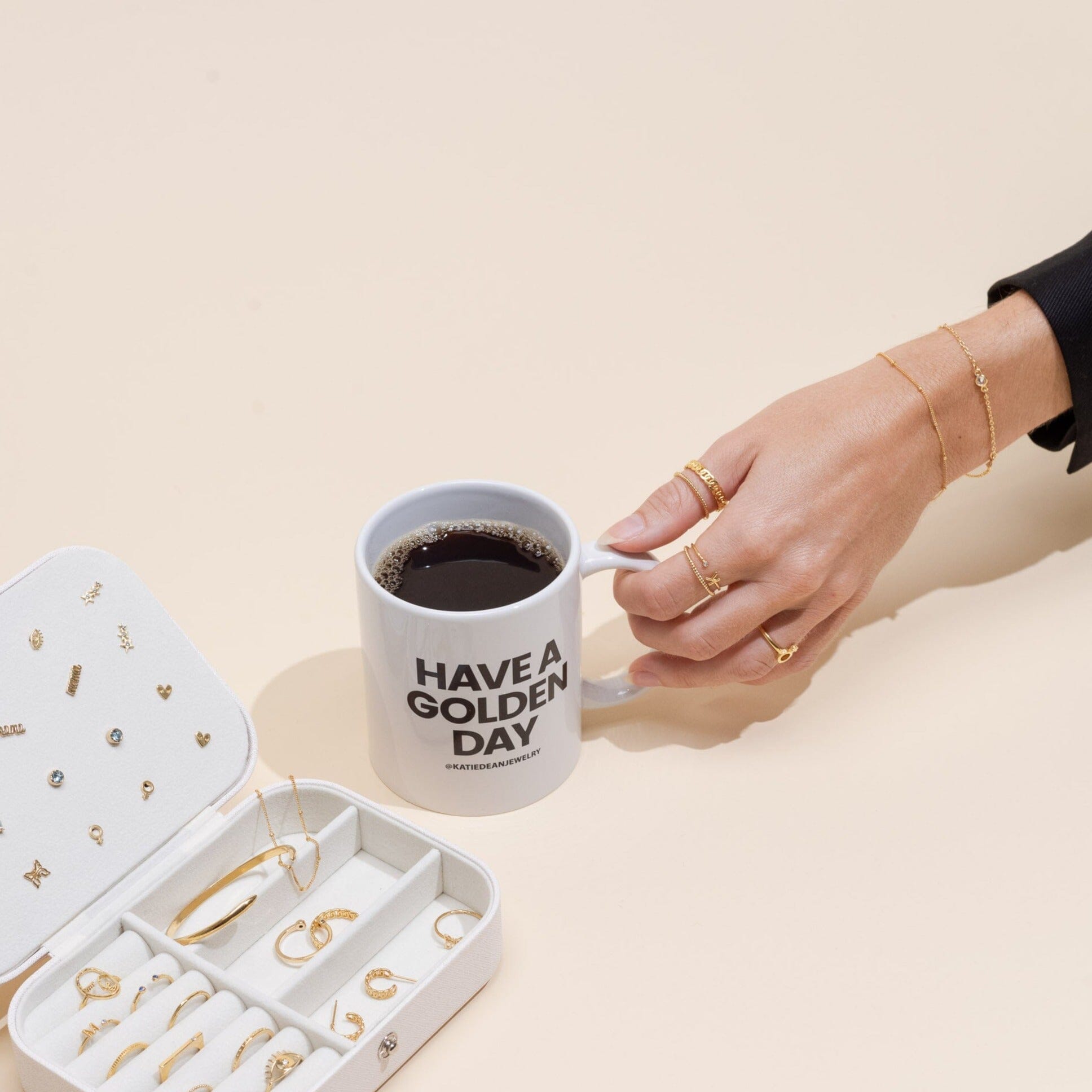 The Have a Golden Day Mug is an exclusive Katie Dean Jewelry coffee (or tea!) mug that we designed to remind you that it's always a good day to have a golden day.