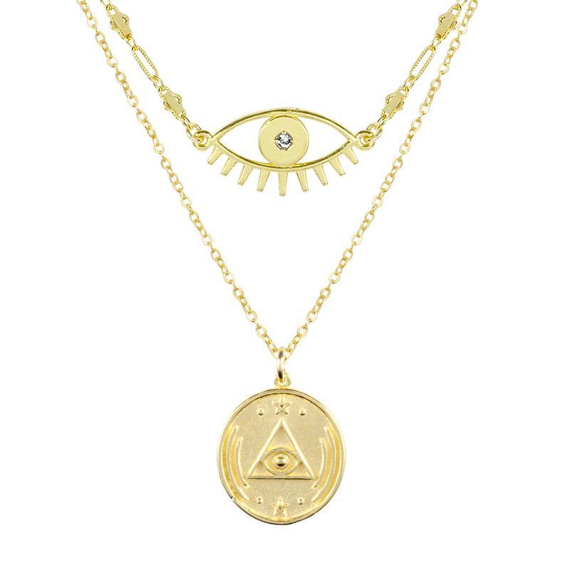 Good vibes all around with the Evil Eye Necklace and All Seeing Eye Necklace Set. Give the gift of good luck and fortune to yourself or to that special someone. Handmade in California by Katie Dean Jewelry.