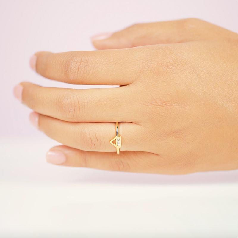 Structured and sparkly all while staying true to a minimal style. The Love Triangle Ring is a great addition to your ring party. Handmade in California by Katie Dean Jewelry.