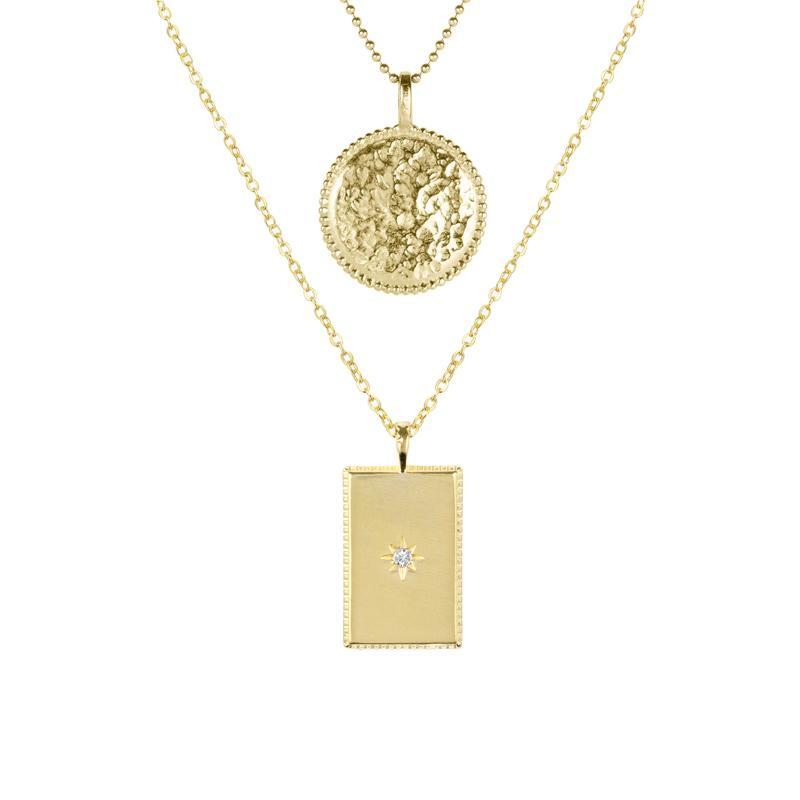 This set includes the Beaded Coin Necklace & Rectangle Necklace. Handmade in California by Katie Dean Jewelry.
