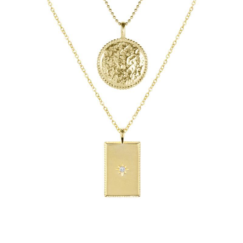 This set includes the Beaded Coin Necklace & Rectangle Necklace. Handmade in California by Katie Dean Jewelry.