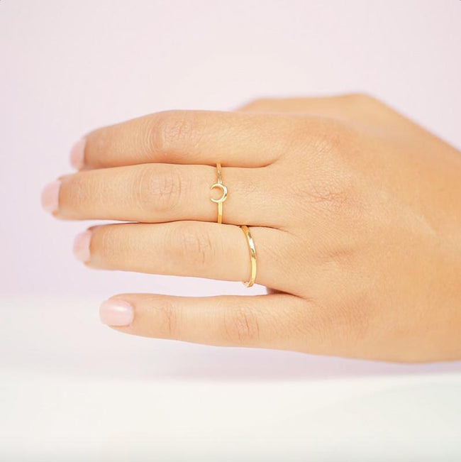The dainty Moon Ring is worn wonderfully alone or stacked with others and adds the perfect bohemian touch to your look. 