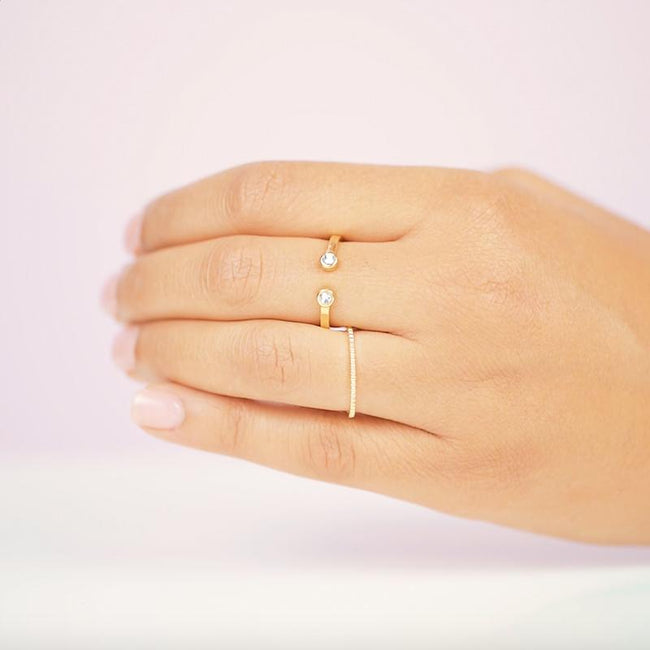 Sparkling simplicity comes to life with the Two Gem Ring. Truly special, this ring works with every outfit and it's adjustable.  Handmade in California by Katie Dean Jewelry.