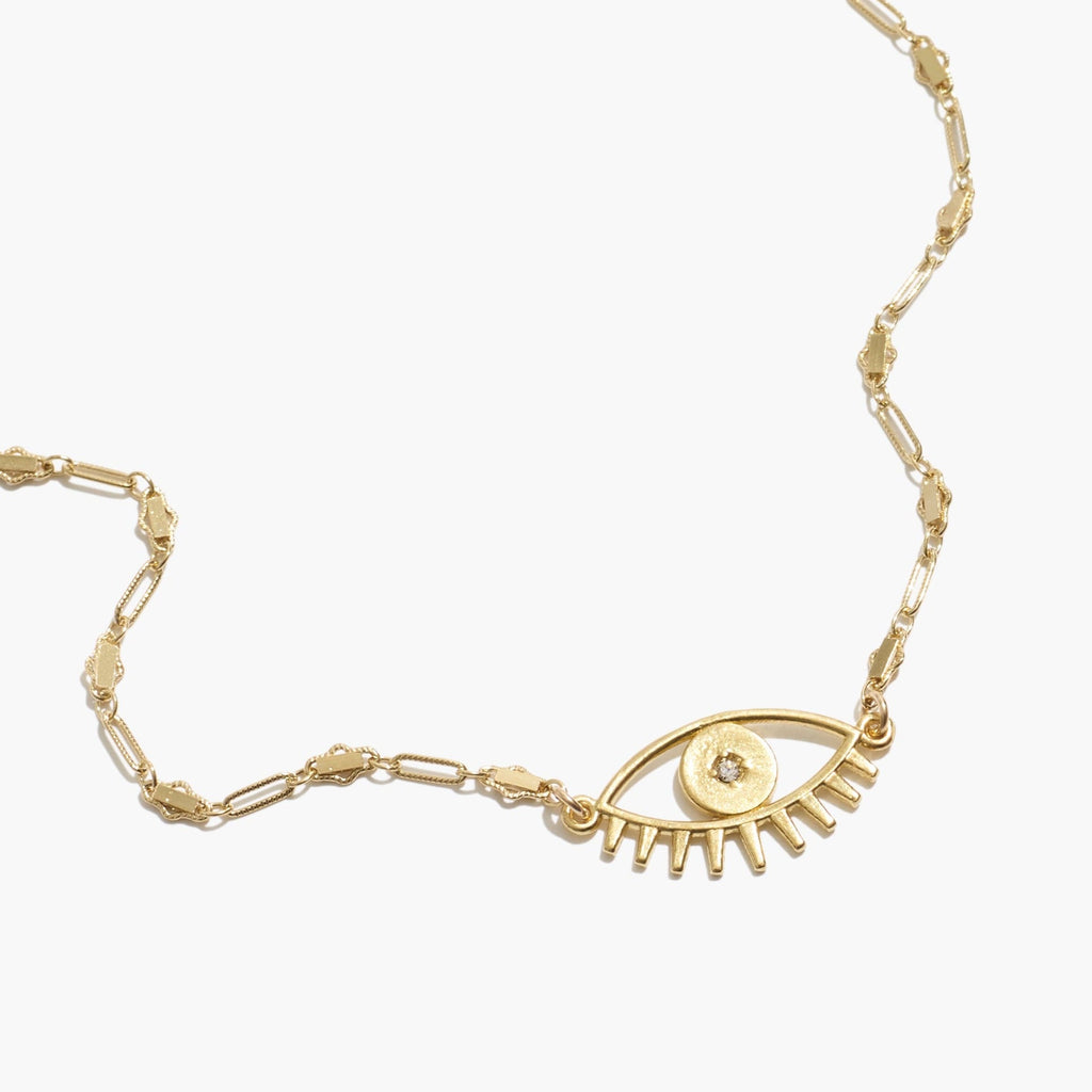 Gold Evil Eye Necklace by Katie Dean Jewelry, made in America, perfect for the dainty minimal jewelry lovers
