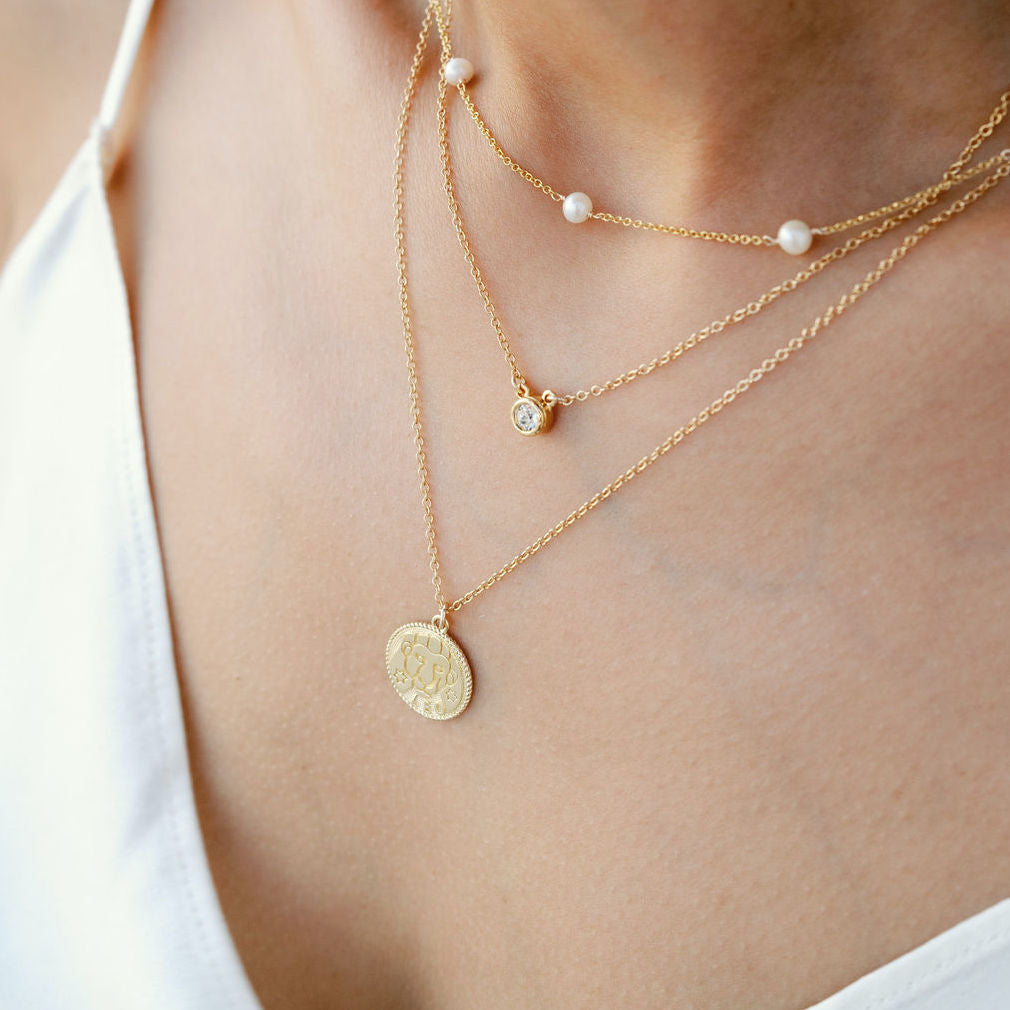 Leo Zodiac Necklace_July 23-Aug 22_horoscope sign_dainty handmade necklaces by Katie Dean Jewelry_Pearl Necklace_April Birthstone Necklace