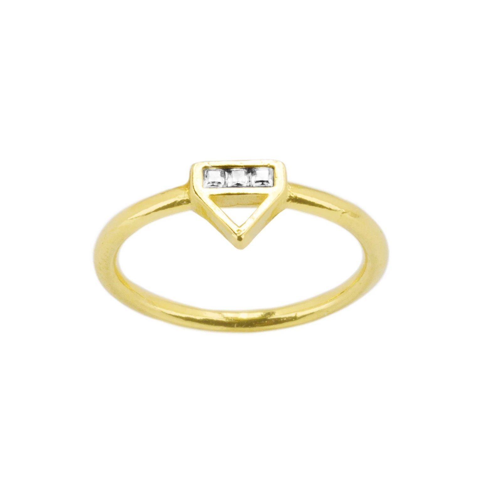 Structured and sparkly all while staying true to a minimal style. The Love Triangle Ring is a great addition to your ring party. Handmade in California by Katie Dean Jewelry.
