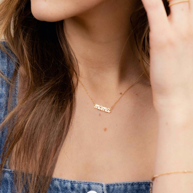Solid Gold Mama Necklace by Katie Dean Jewelry, made in America, perfect for the dainty minimal jewelry lovers, heirloom jewelry