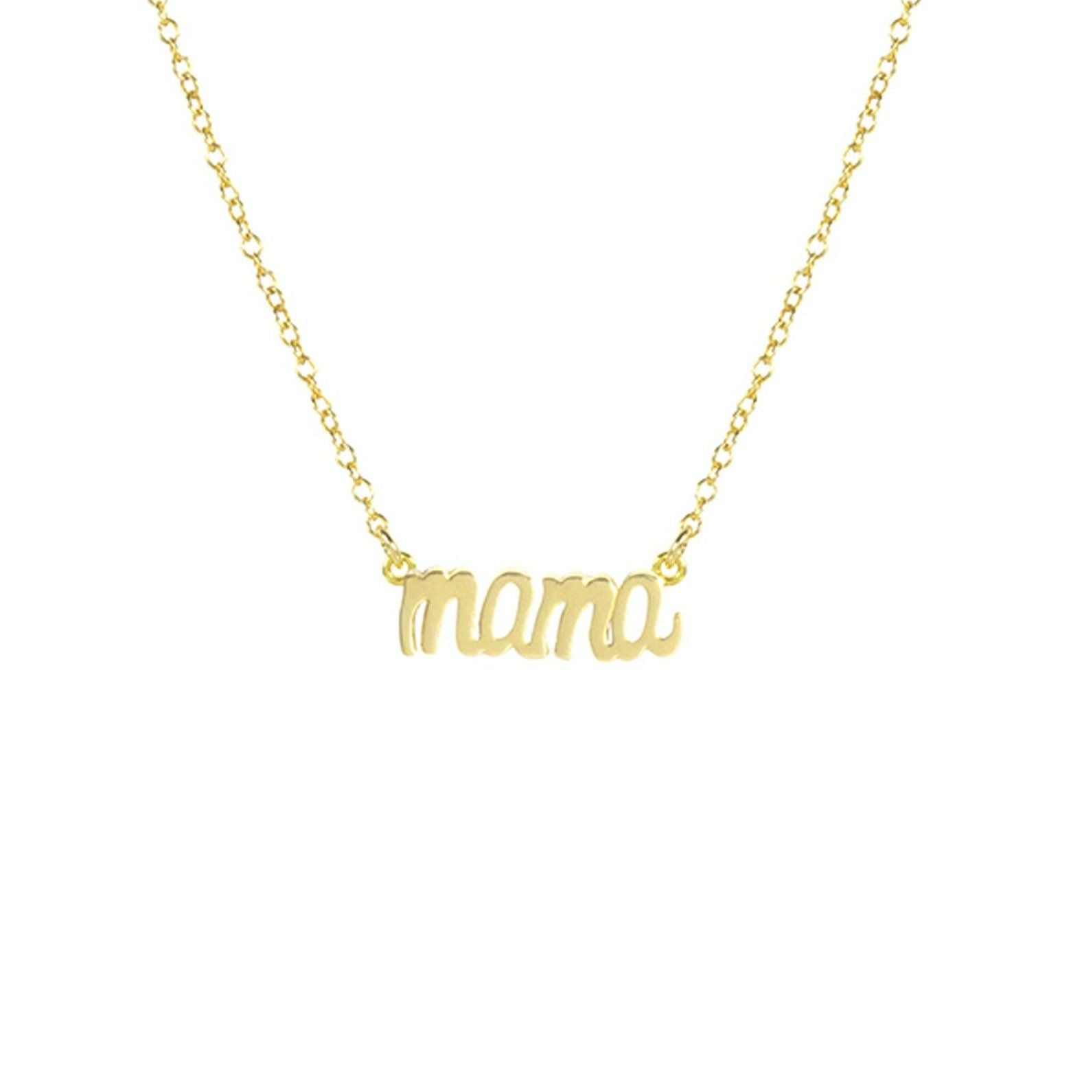 Dainty gold Mama Necklace handmade by Katie Dean Jewelry in America