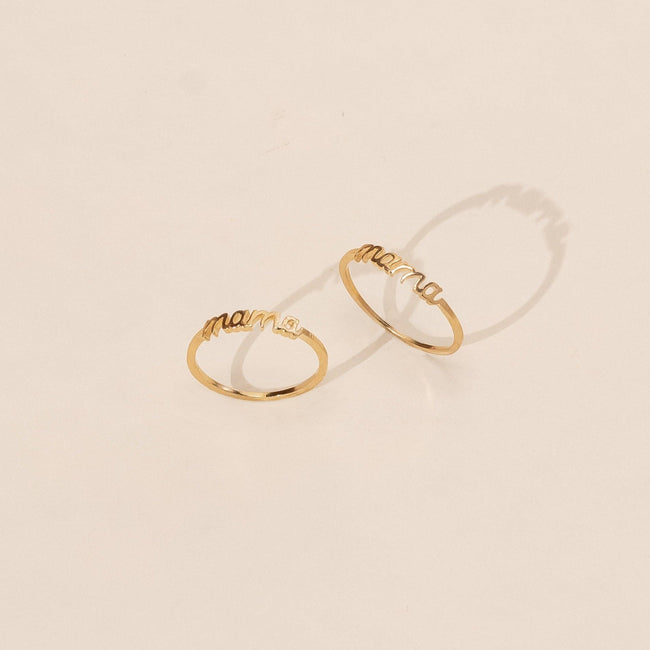 Dainty, minimal Mama Ring, it’s the stacking ring perfect for Mother’s day and handmade in America by Katie Dean Jewelry