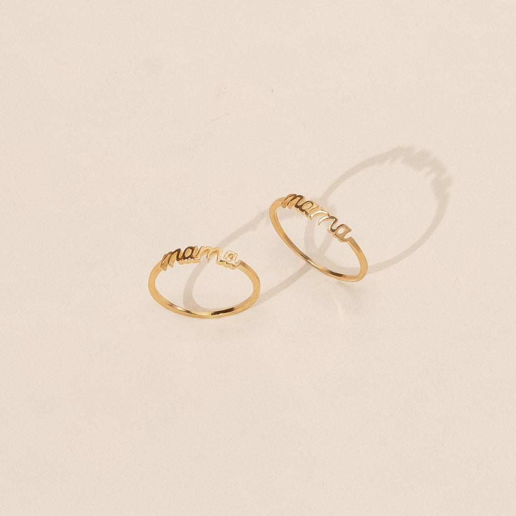 Dainty, minimal Mama Ring, it’s the stacking ring perfect for Mother’s day and handmade in America by Katie Dean Jewelry
