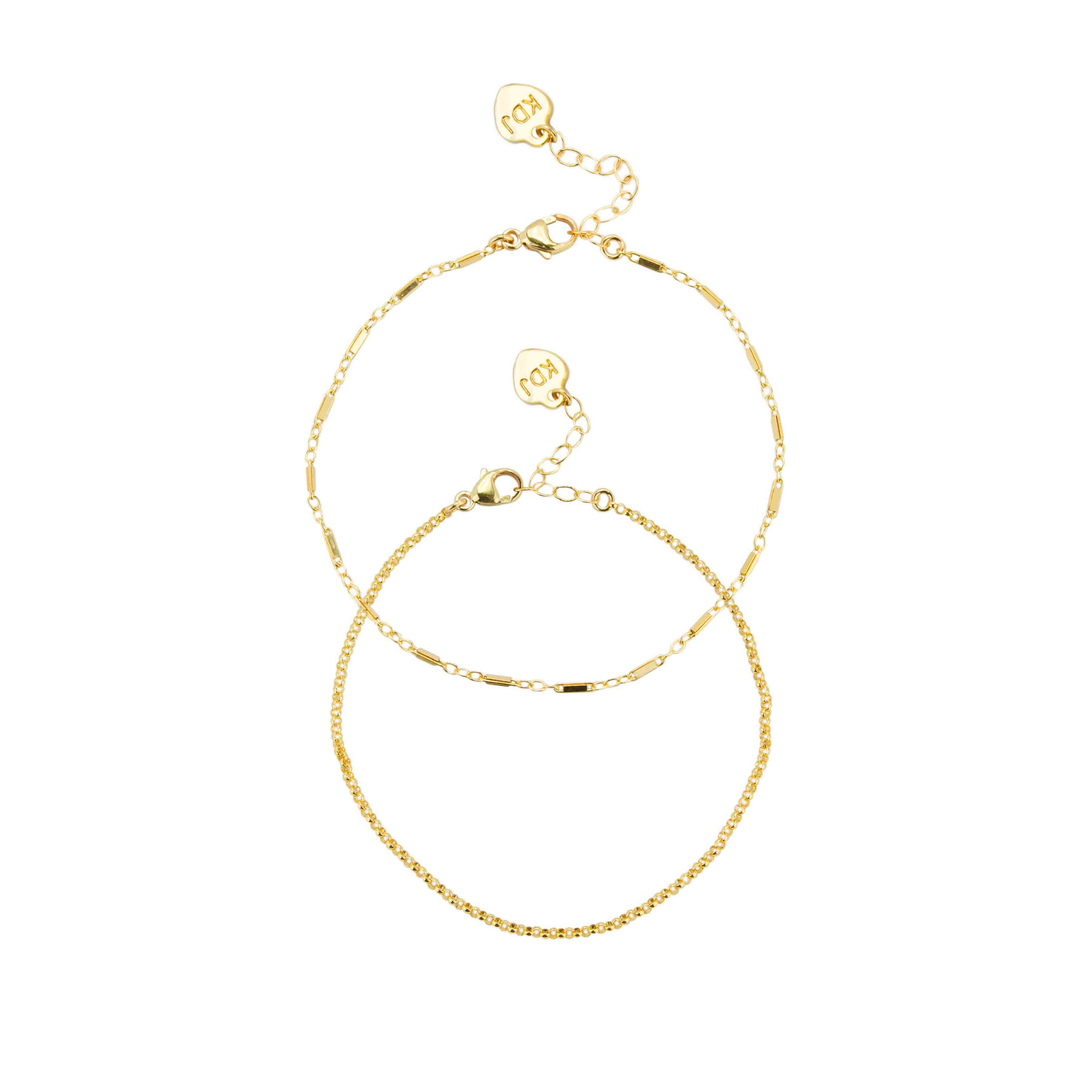 Two gold Chain Bracelets shown against a white background, handmade in California by Katie Dean Jewelry.