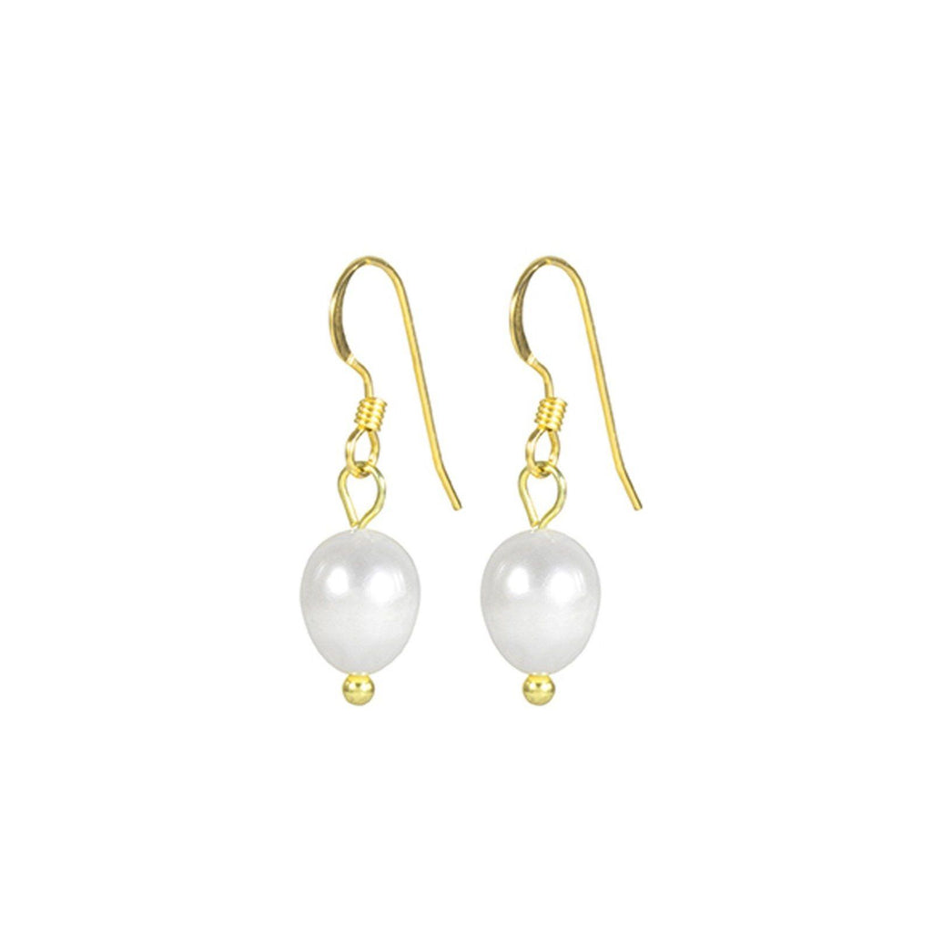 Dainty gold Pearl Drop Dangly Earrings, Mama Studs, Pearl collection handmade in America made by Katie Dean Jewelry
