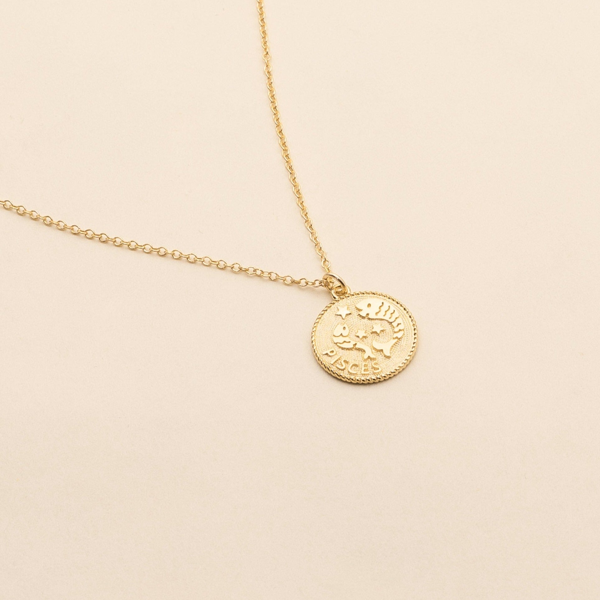 Dainty gold Pisces Zodiac Necklace_Feb 20-Mar 20_Katie Dean Jewelry_horoscope sign_Zodiac Collection, dainty handmade necklaces by Katie Dean Jewelry