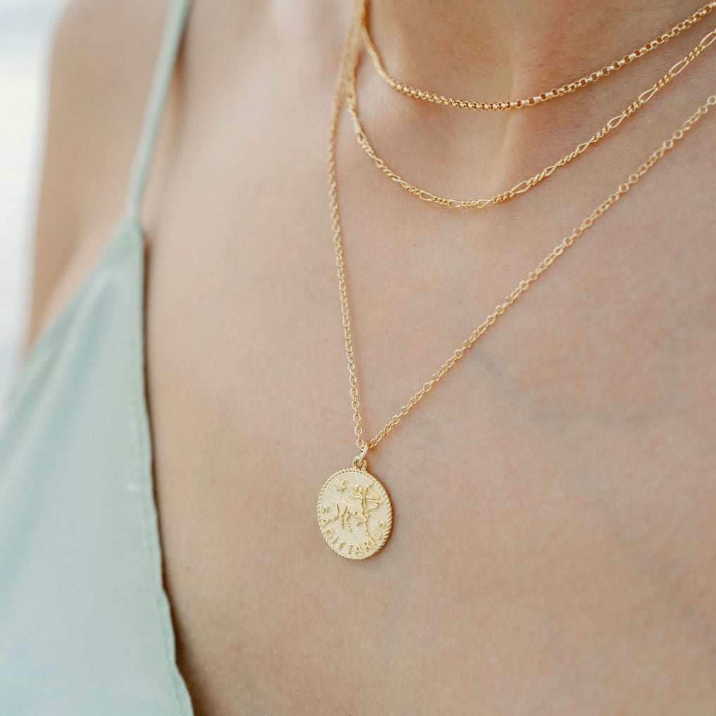 Sagittarius Zodiac Necklace_Nov 23-Dec 21_Katie Dean Jewelry_horoscope sign_Zodiac Collection, dainty handmade necklaces_gold rolo choker_figaro chain choker