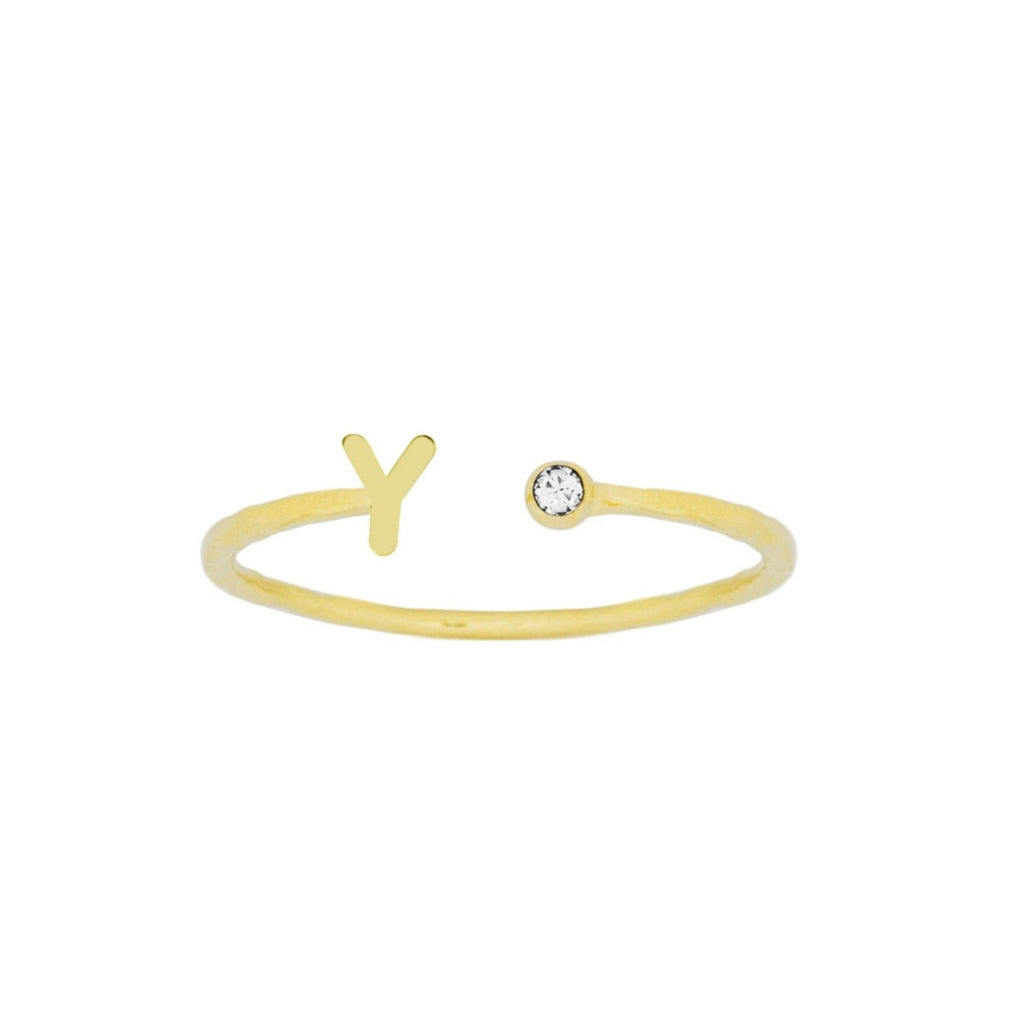 Dainty Gold Initial Ring handmade in America by Katie Dean Jewelry, stacking minimalist ring.