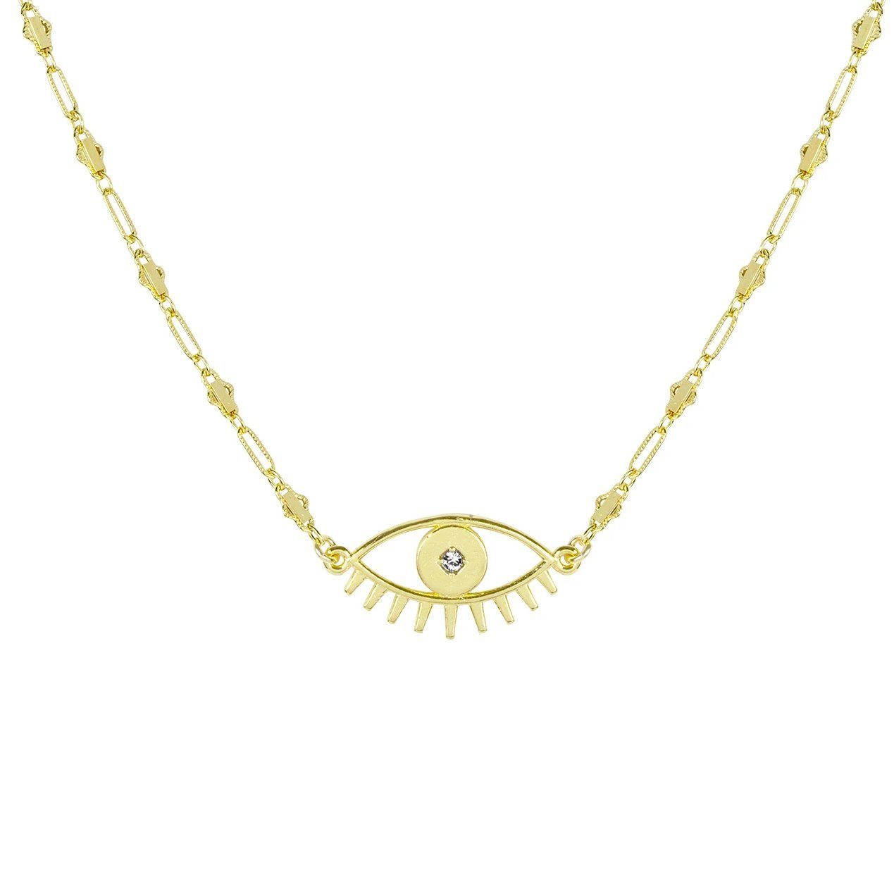 Gold and Diamond Lucky Evil Eye Necklace | Handmade | Ebru Jewelry
