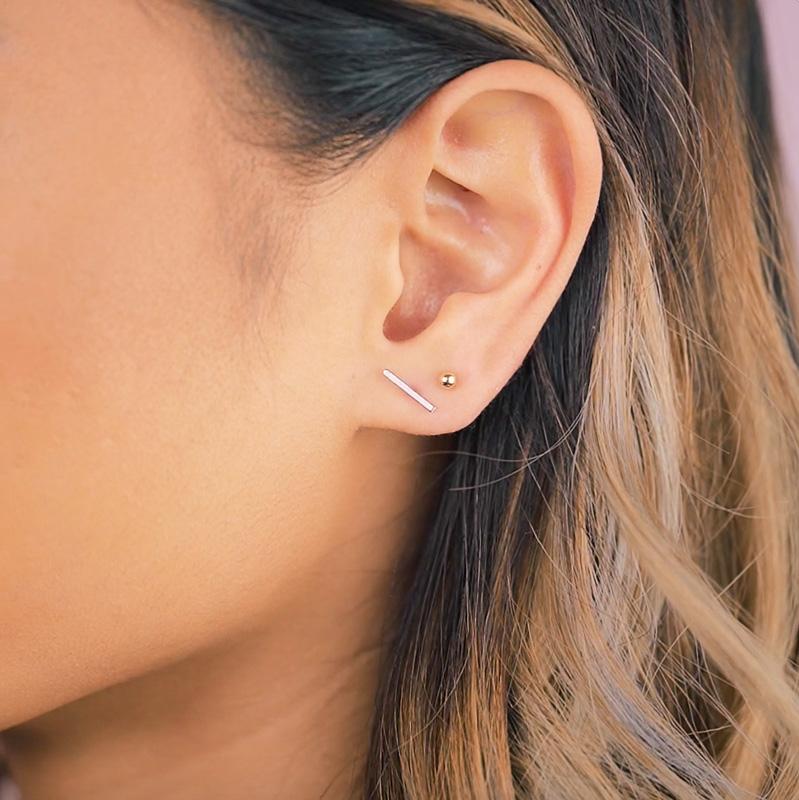 The Bar Studs. Made for the minimalist. Handmade in America by Katie Dean Jewelry. Nickel free and hypoallergenic.